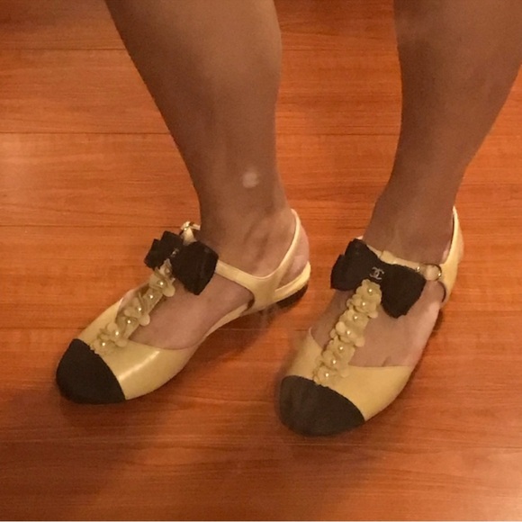 ❤️NWOT Gorgeous CHANEL slingback flats with bow and faux pearls, beige/black🥰 - Picture 12 of 12